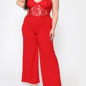 1X red lace jumpsuit / romper bodysuit . NEW with tags
